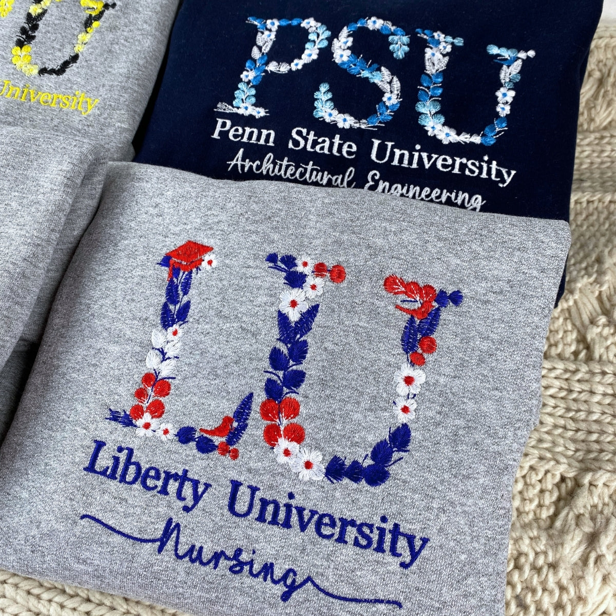 Personalized College Hoodies - Custom Floral University Embroidered - Student Botanical Gift