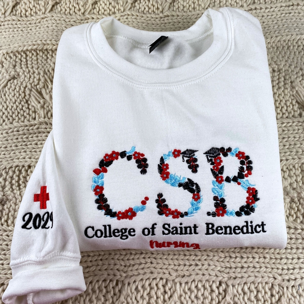 Personalized College Hoodies - Custom Floral University Embroidered - Student Botanical Gift