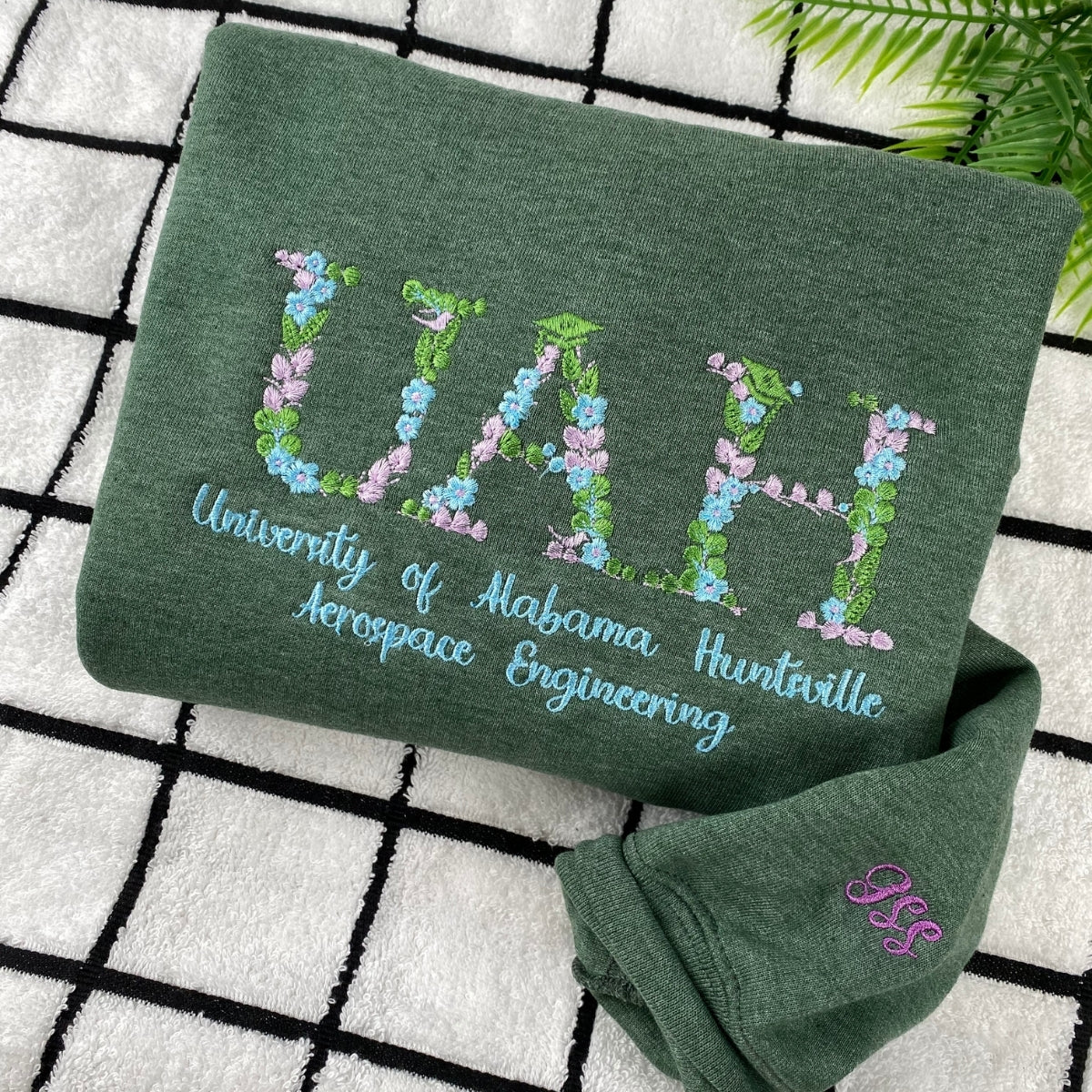 Personalized College Hoodies - Custom Floral University Embroidered - Student Botanical Gift