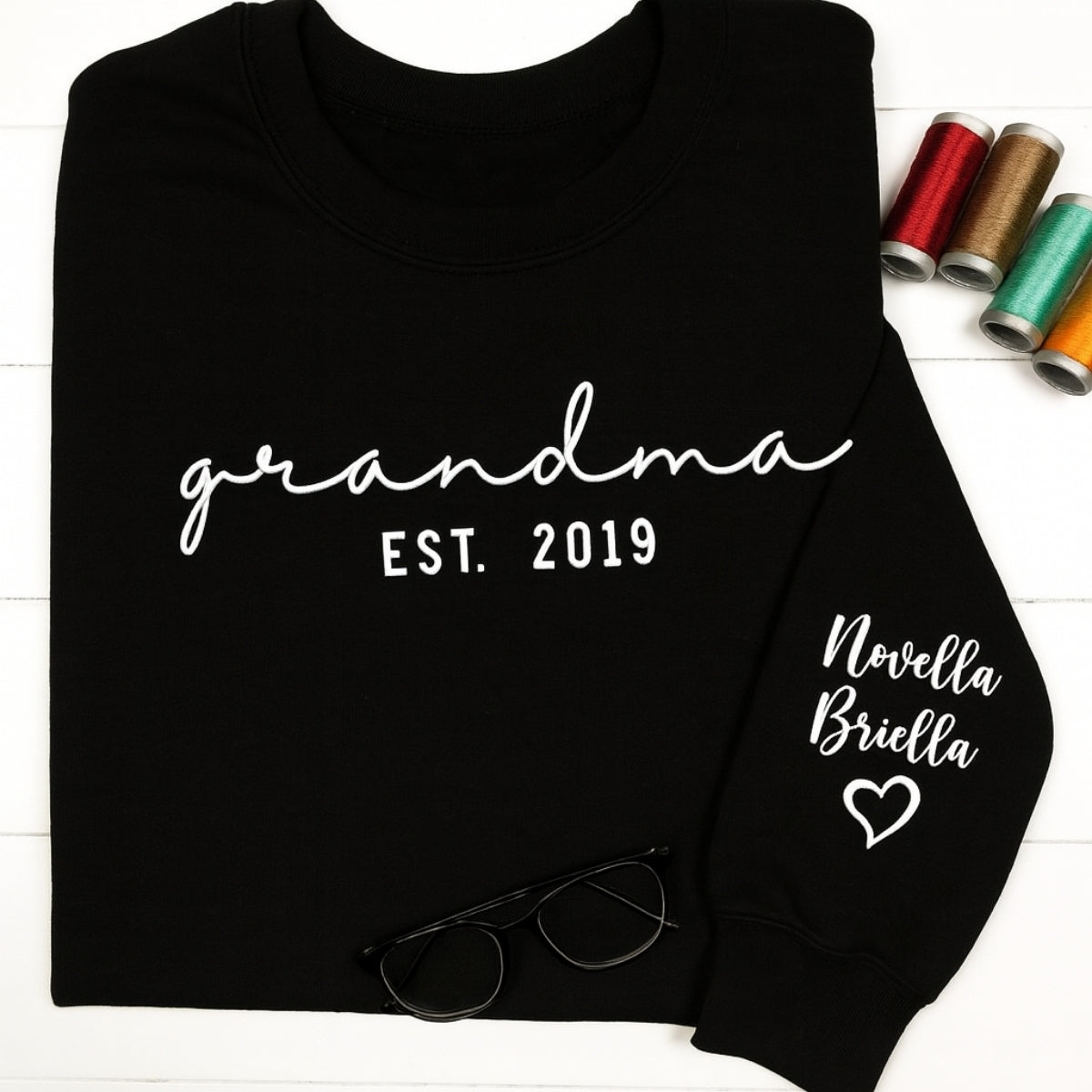 Personalized Grandma Sweatshirt - Custom Grandchildren Names Embroidered - Perfect Grandma Gift