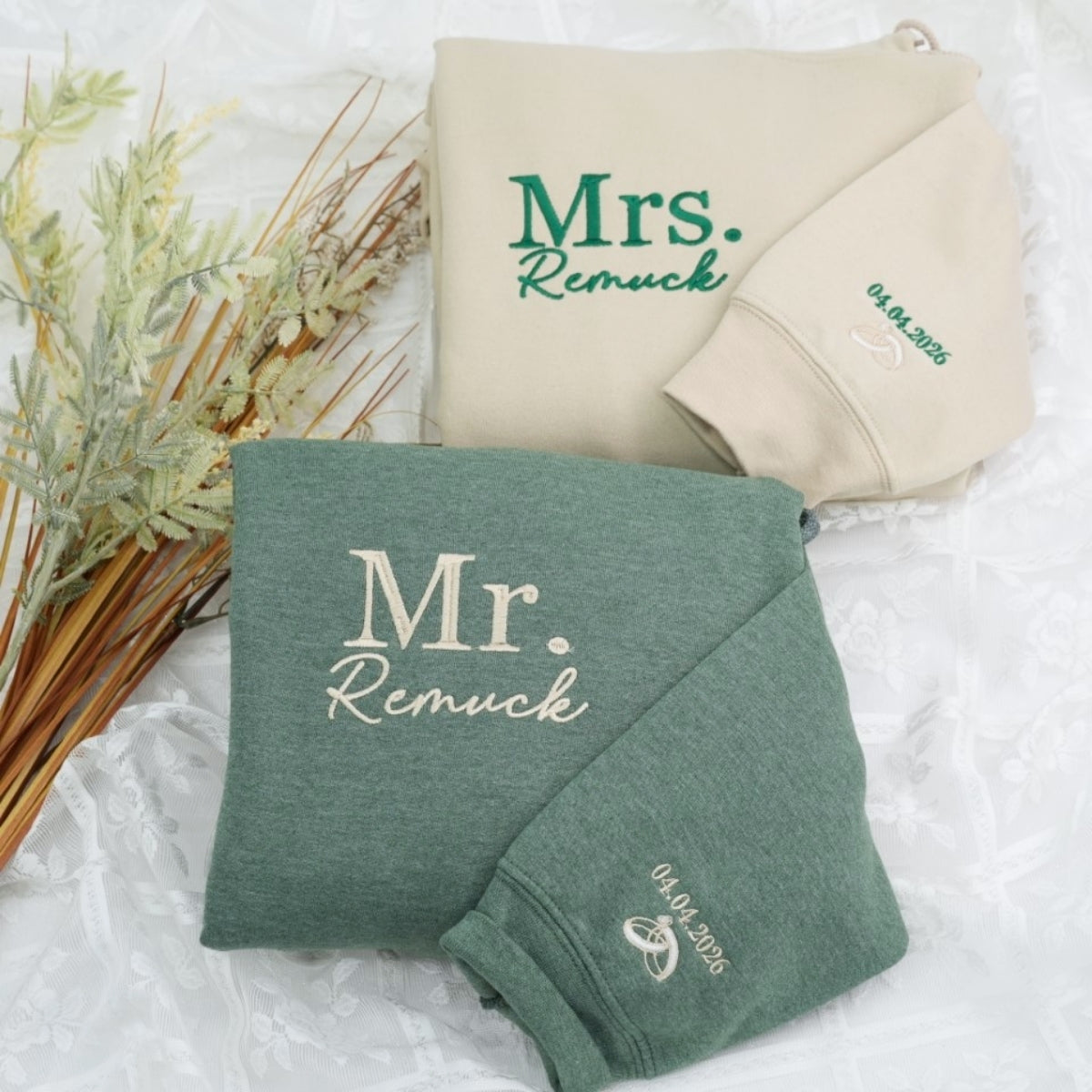 Personalized Mr Mrs Hoodies - Custom Last Name Embroidered Couples - Perfect Wedding Gift