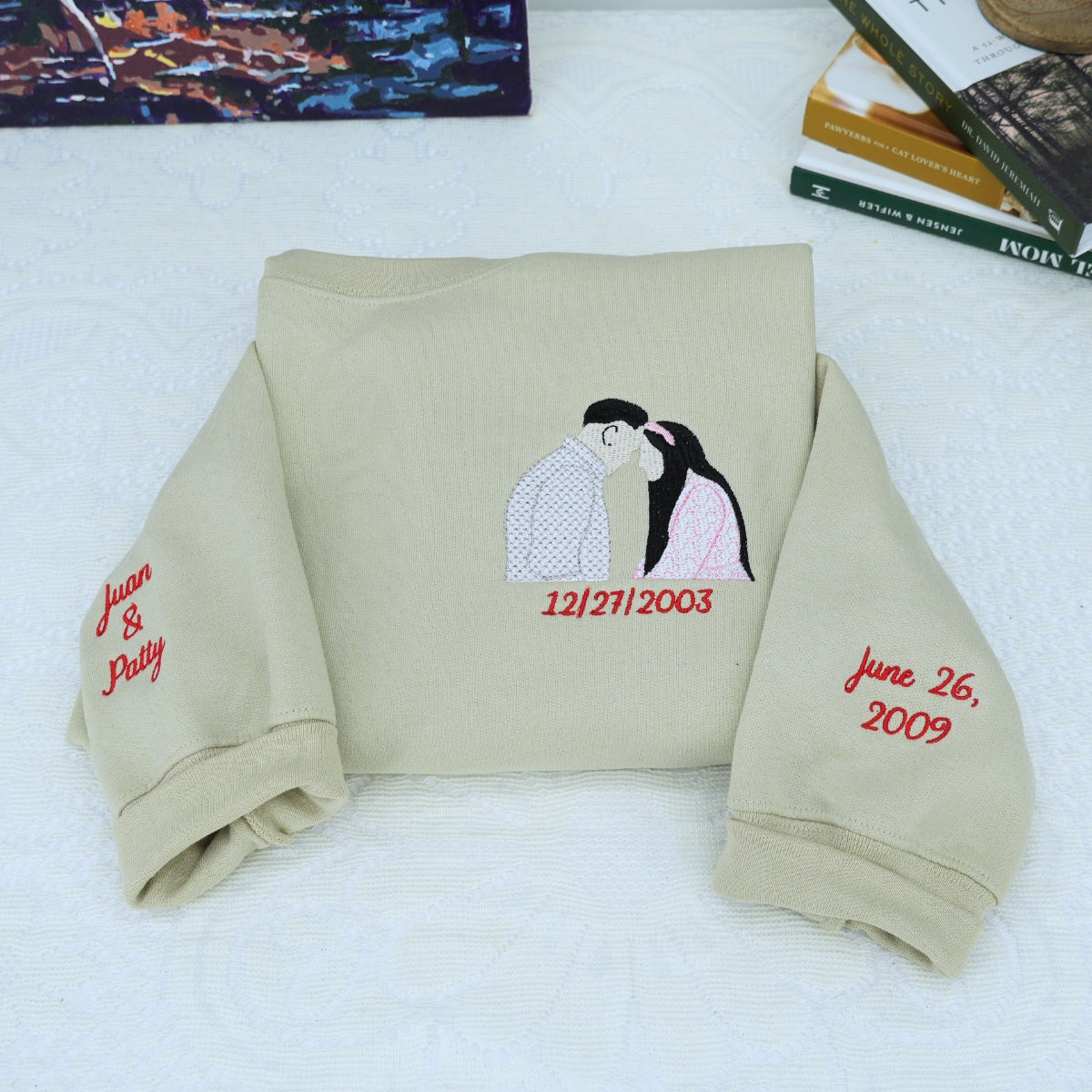 Individuell bestickte Engel- und Dämonenkatze-Kapuzenpullover für Paare