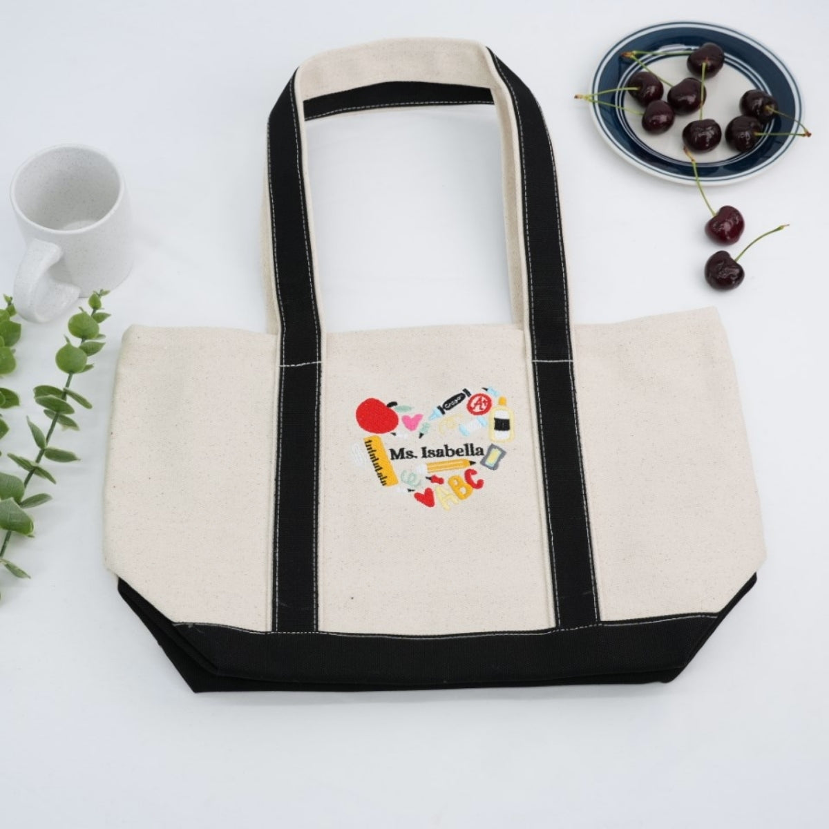 Personalized Teacher Name Tote Bags - Custom Embroidered School Supply Bags - Perfect Teacher Gift