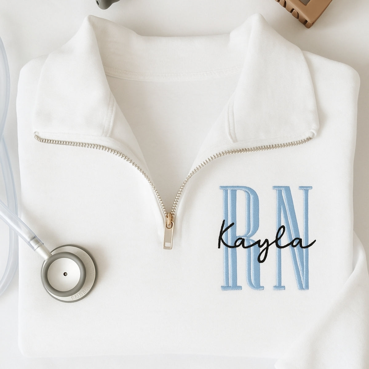 RN Angel Custom Quarter-Zip - Registered Nurse Embroidered Sweatshirt - Perfect Nurse Gift