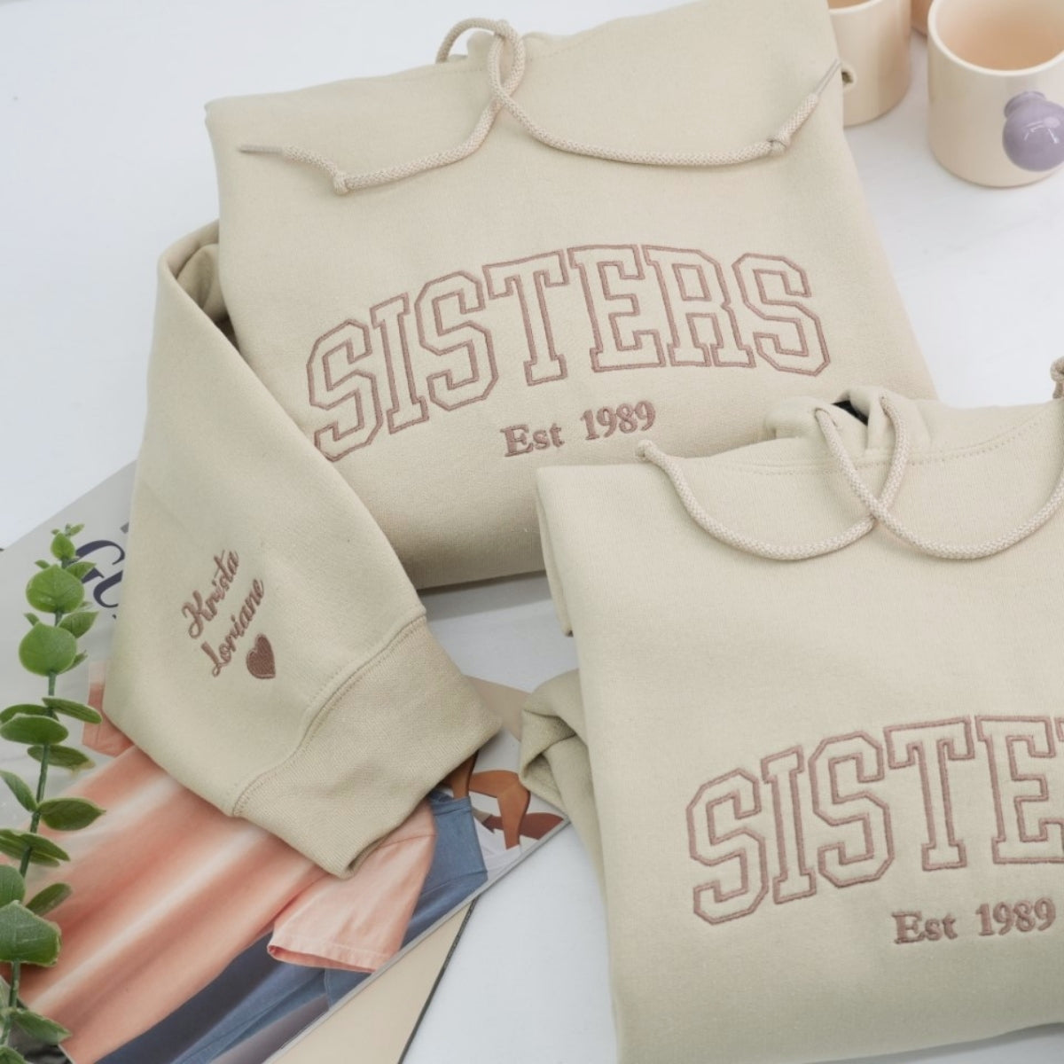 Individuell bestickte Engel- und Dämonenkatze-Kapuzenpullover für Paare