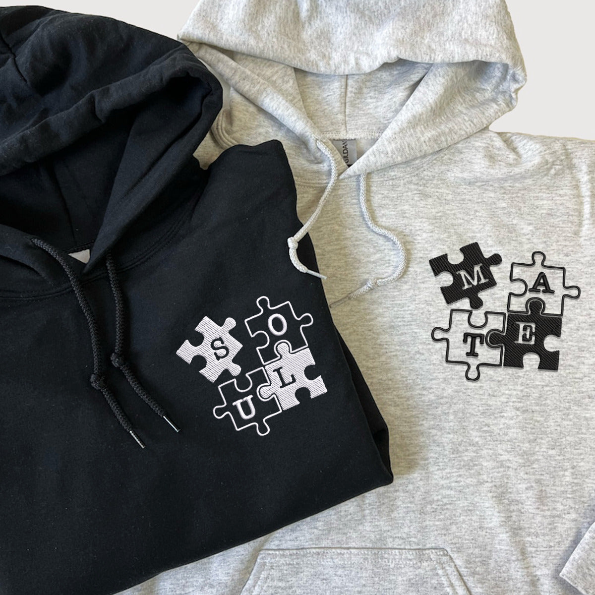 Soul Mate Paar Hoodies, Individuell passendes besticktes Set