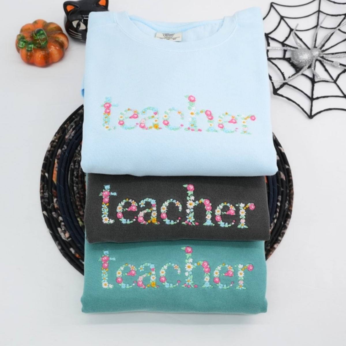 Teacher Appreciation Custom Sweatshirts - Floral Letter Embroidered - Perfect Student Gift for Educator