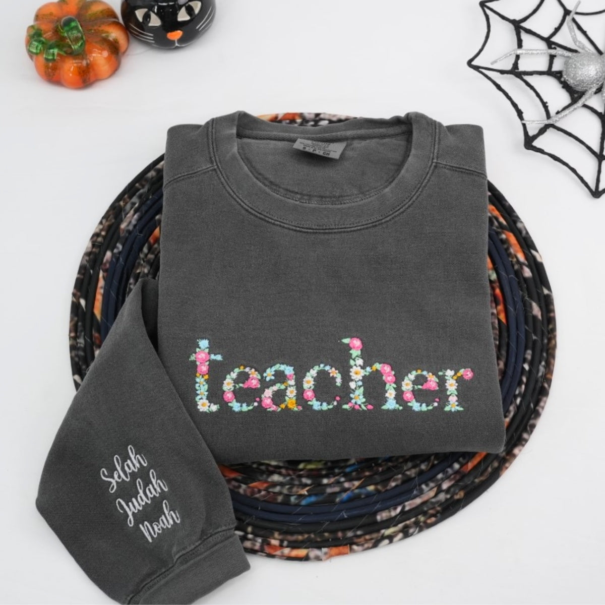 Teacher Appreciation Custom Sweatshirts - Floral Letter Embroidered - Perfect Student Gift for Educator