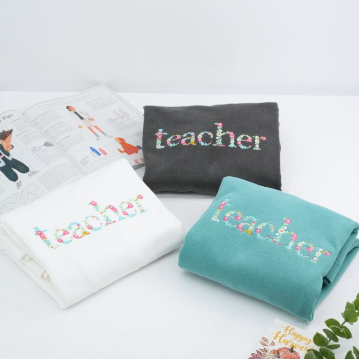 Teacher Appreciation Custom Sweatshirts - Floral Letter Embroidered - Perfect Student Gift for Educator