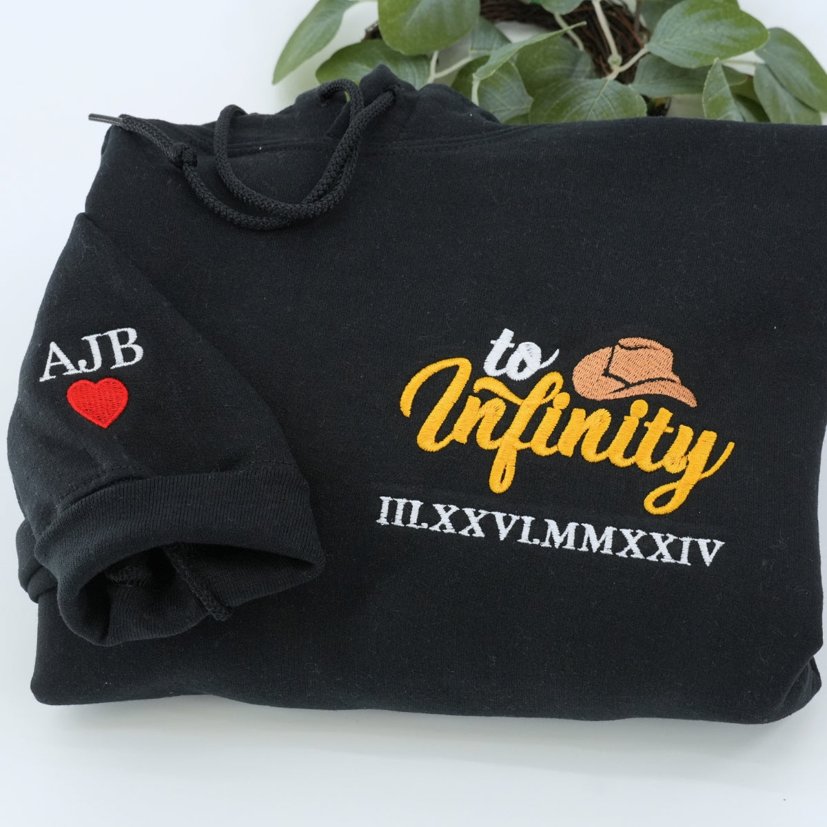 Bis zur Unendlichkeit und darüber hinaus, benutzerdefinierte römische Ziffern passende bestickte Hoodies für Paare