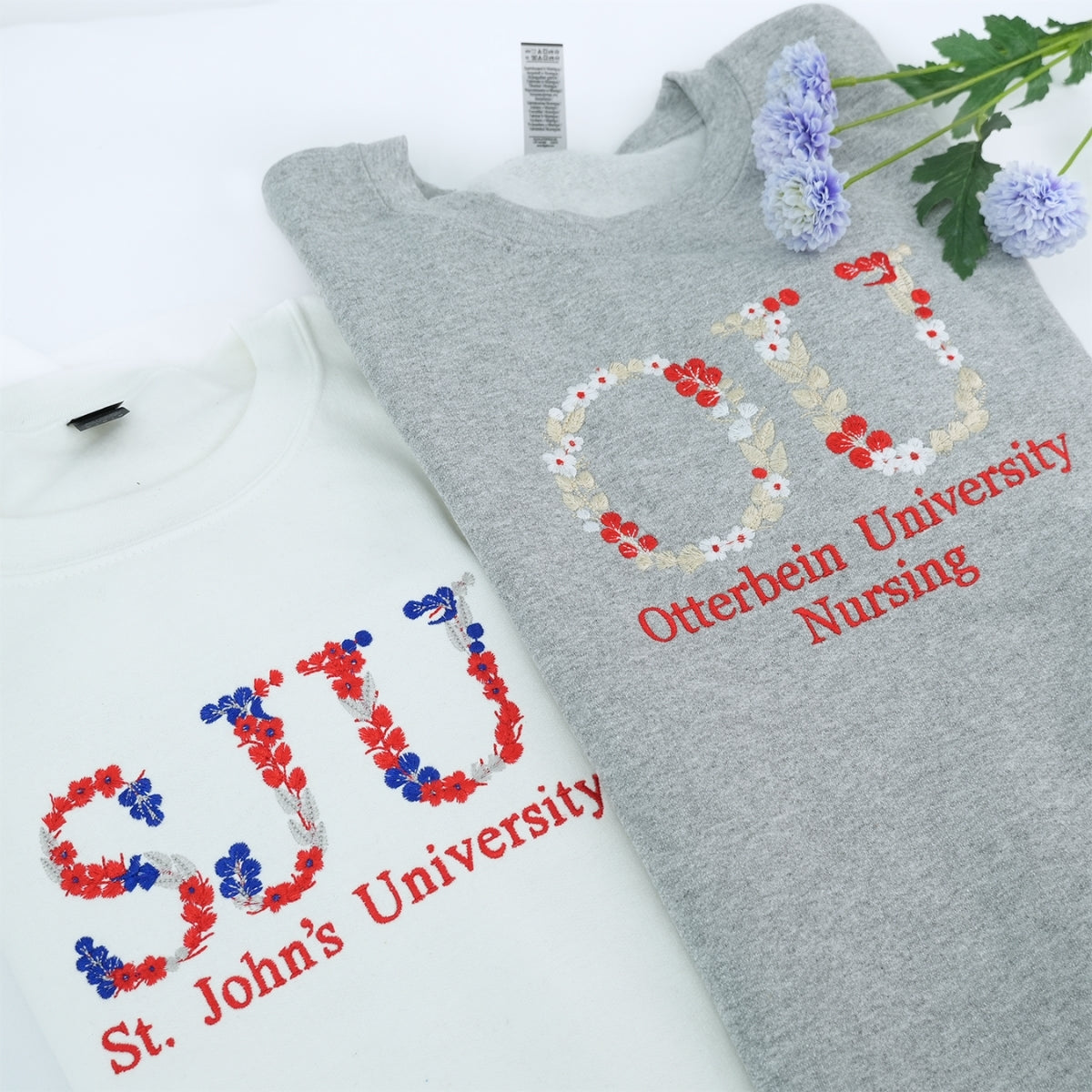 University Floral Hoodies - College Custom Embroidered Sweatshirts - Graduate Student Gift