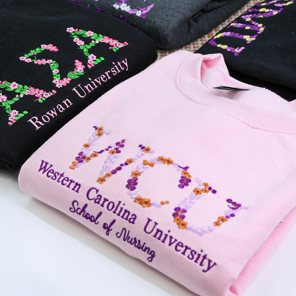 University Floral Hoodies - College Custom Embroidered Sweatshirts - Graduate Student Gift