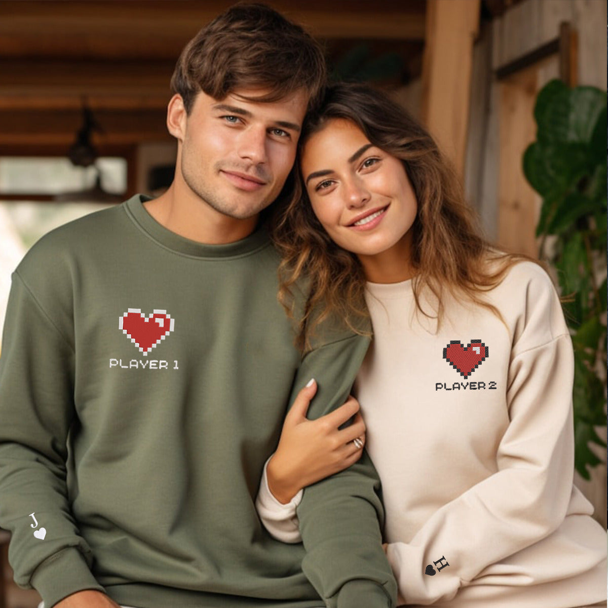 Personalisierte Spieler 1 Spieler 2 bestickte passende Hoodies