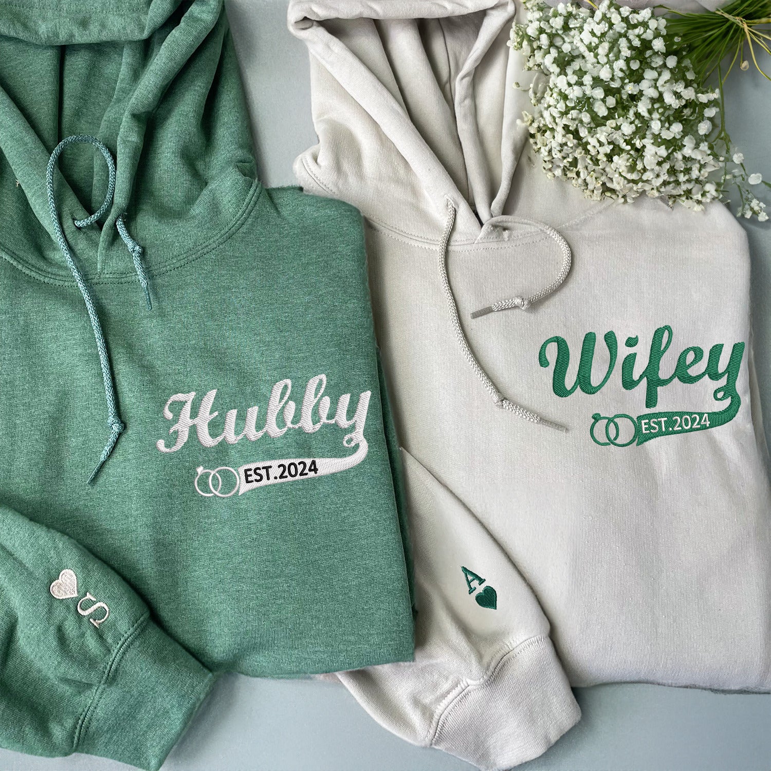 Benutzerdefinierte Paar passende Hubby und Wifey bestickt Hoodie