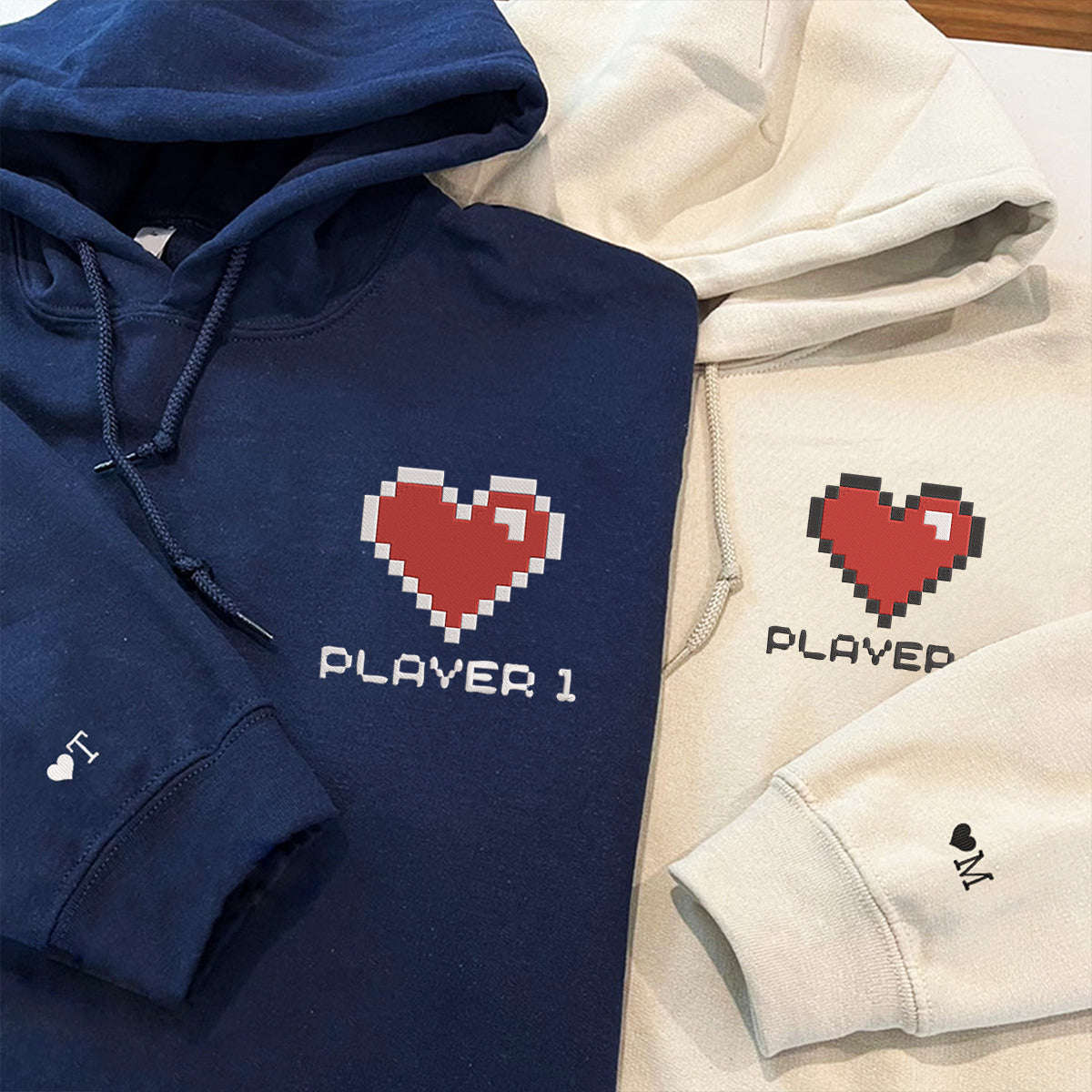 Personalisierte Spieler 1 Spieler 2 bestickte passende Hoodies
