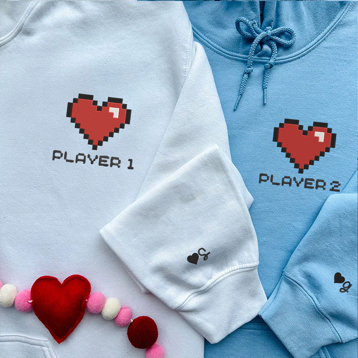 Personalisierte Spieler 1 Spieler 2 bestickte passende Hoodies