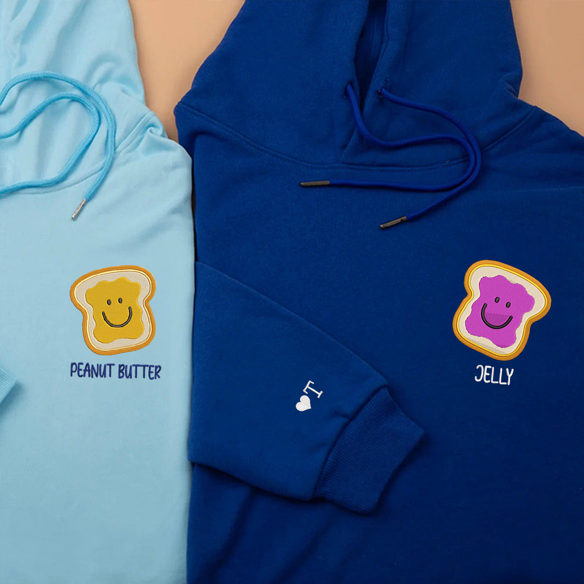 Benutzerdefinierte Erdnussbutter und Gelee paar bestickt Hoodie