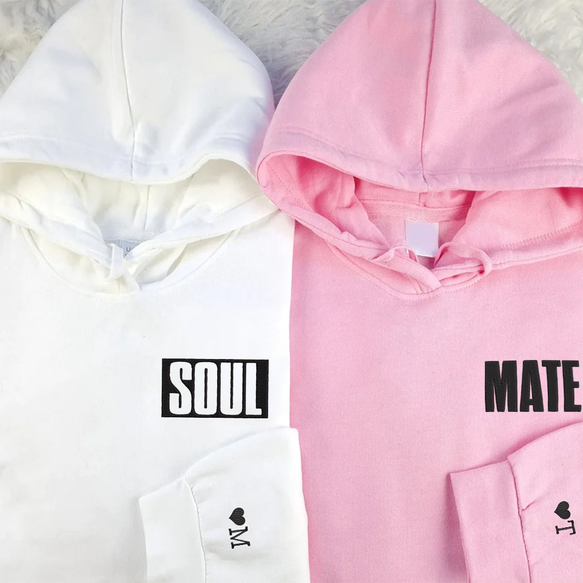 Soul Mate Paar Hoodies, Individuell passendes besticktes Set