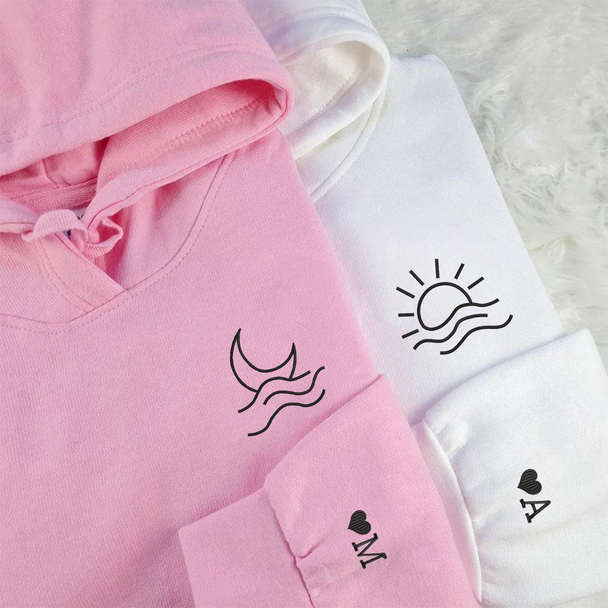 Ensemble sweat à capuche brodé lune et soleil personnalisé
