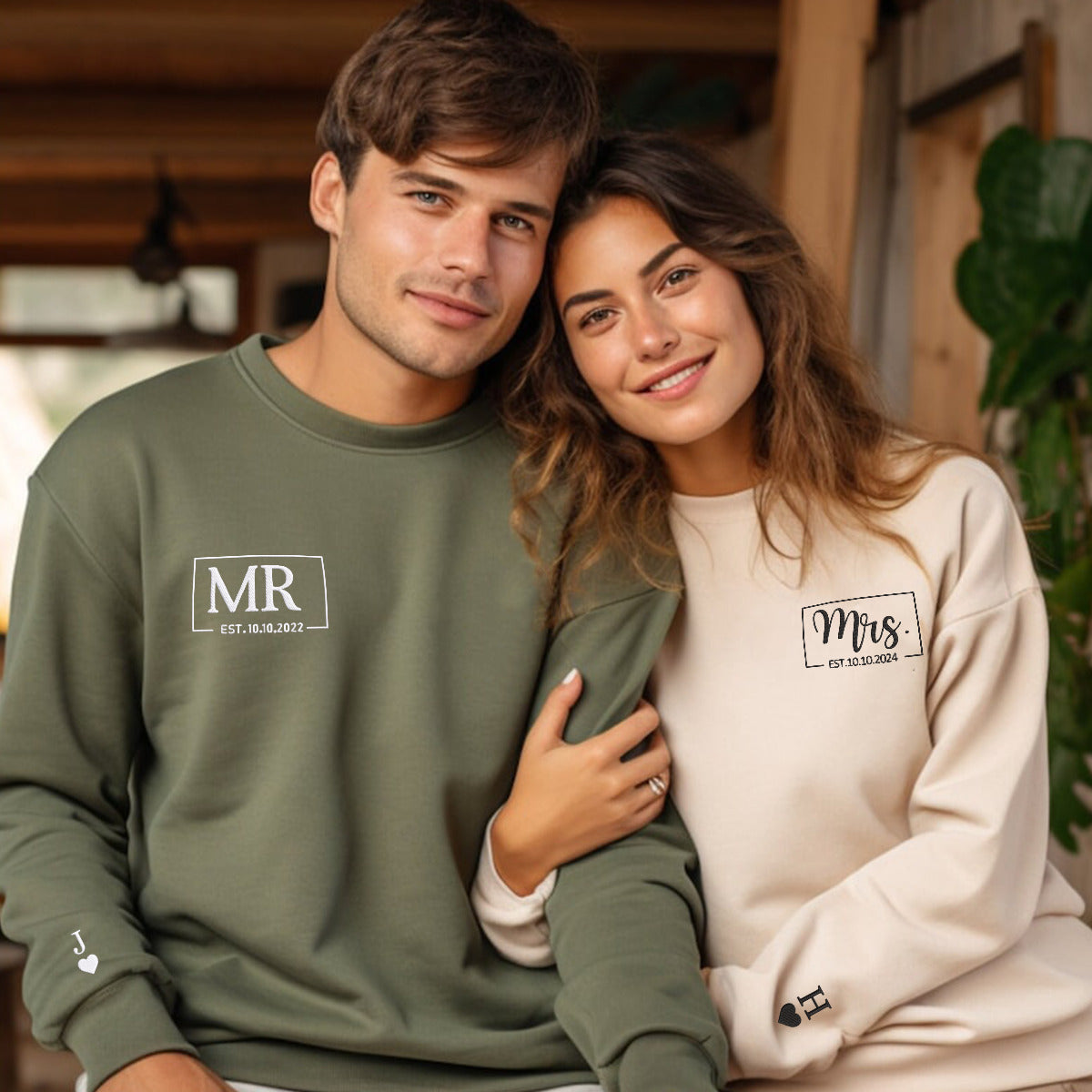 Individuelle, passende bestickte Kapuzenpullover „Mr. & Mrs.“ für Paare