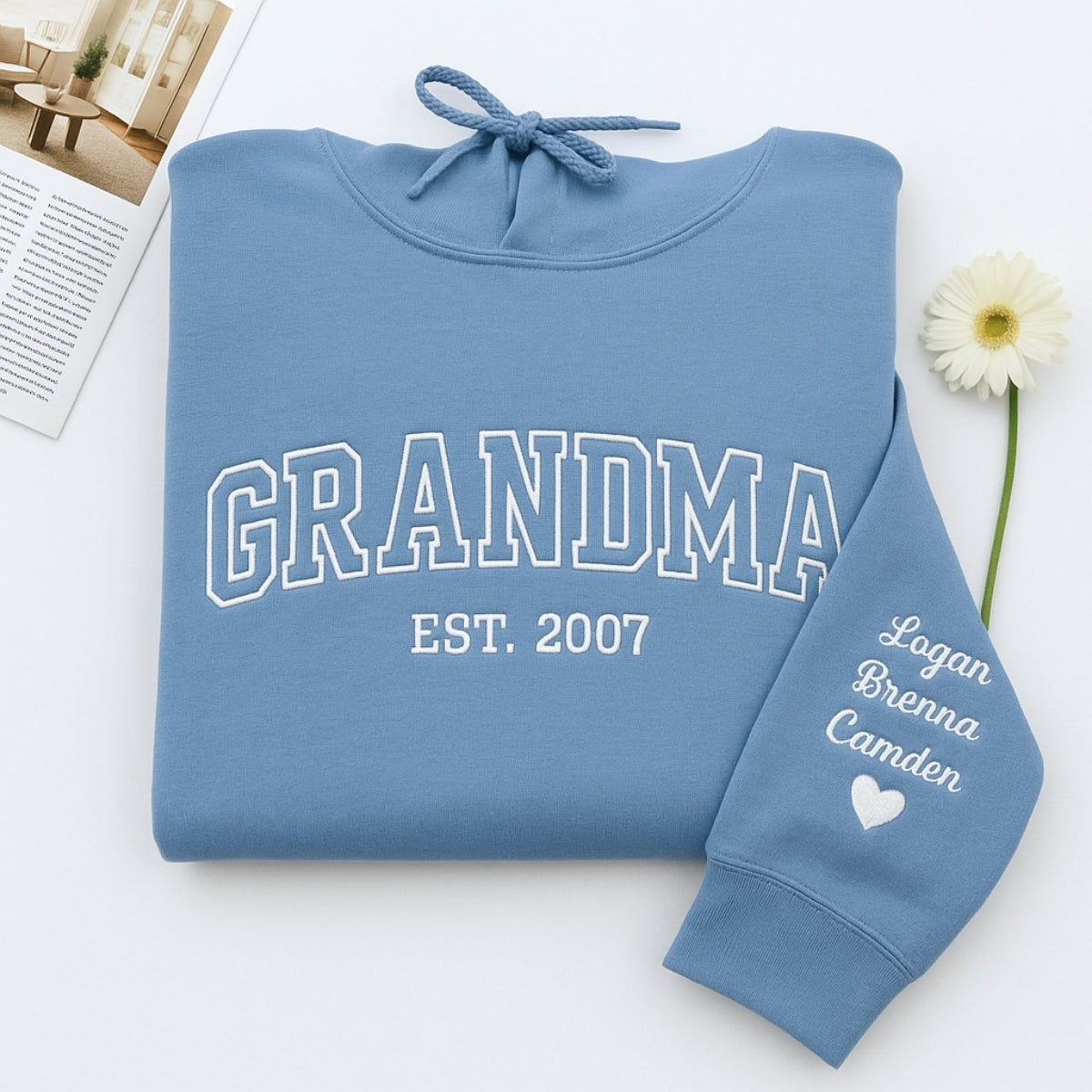 Varsity Grandma Sweatshirt - Personalized Grandchildren Names Embroidered - Custom Grandma Gift