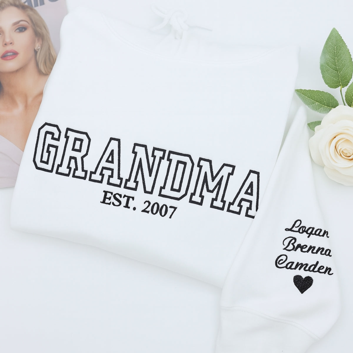 Varsity Grandma Sweatshirt - Personalized Grandchildren Names Embroidered - Custom Grandma Gift