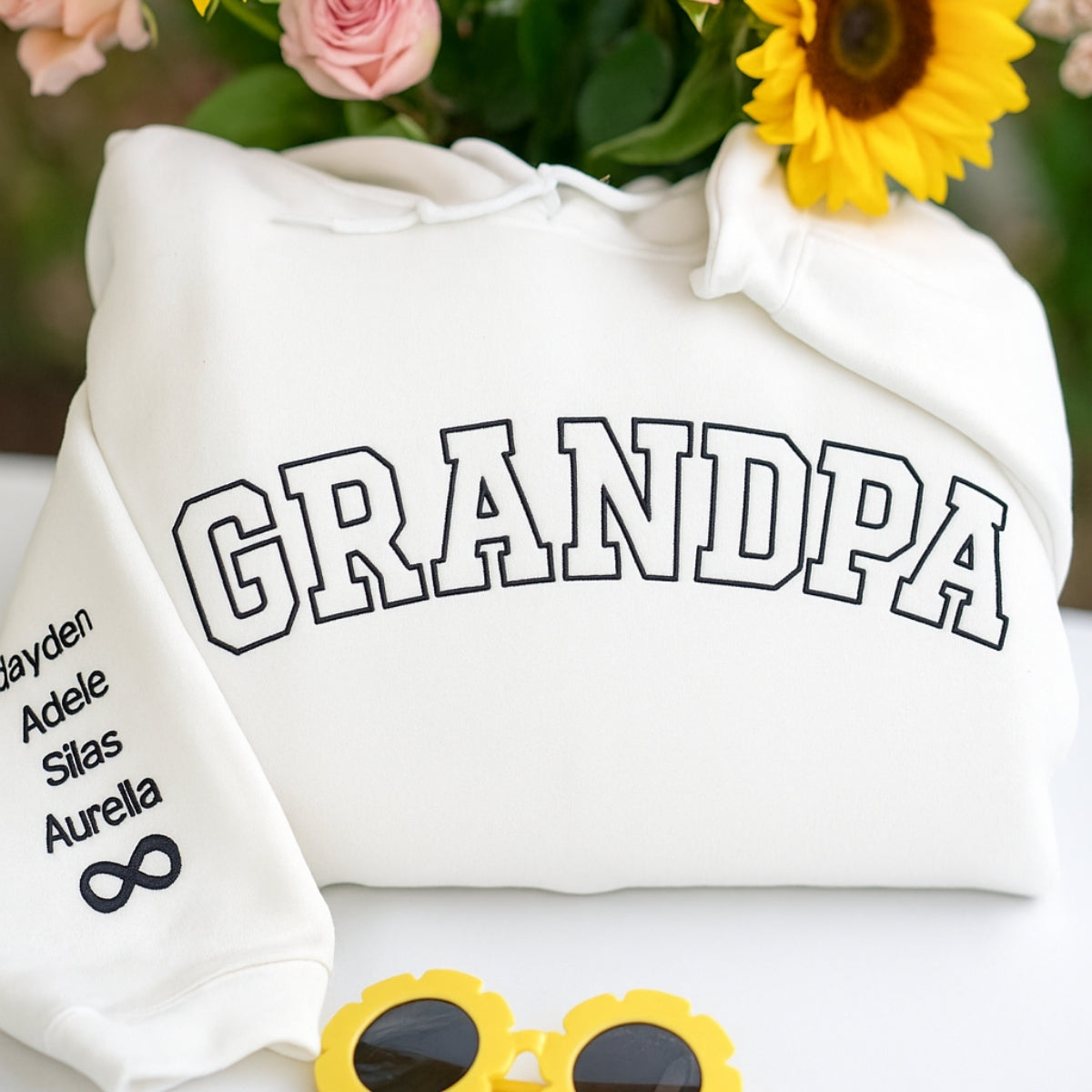 Varsity Grandpa Hoodie - Personalized Grandchildren Names Embroidered - Perfect Grandpa Gift