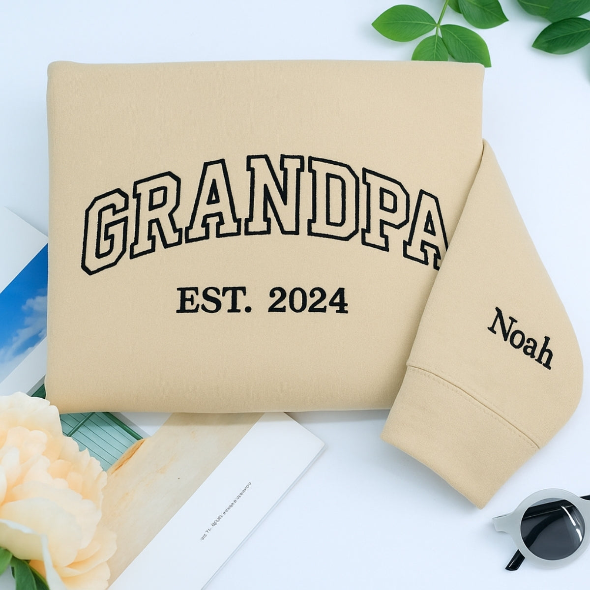 Varsity Grandpa Hoodie - Personalized Grandchildren Names Embroidered - Perfect Grandpa Gift