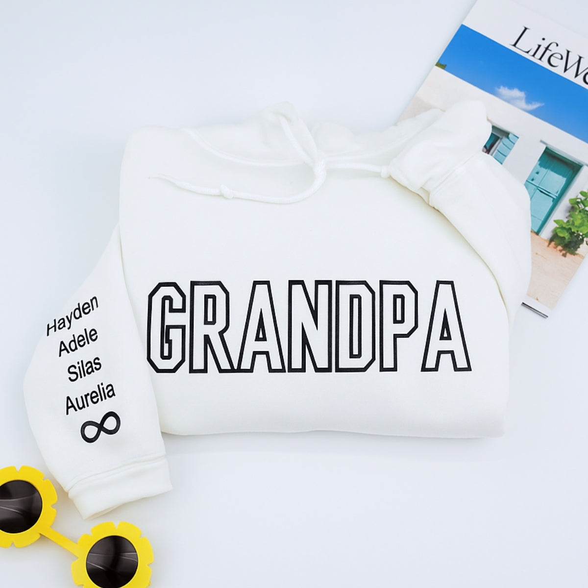 Varsity Grandpa Hoodie - Personalized Grandchildren Names Embroidered - Perfect Grandpa Gift