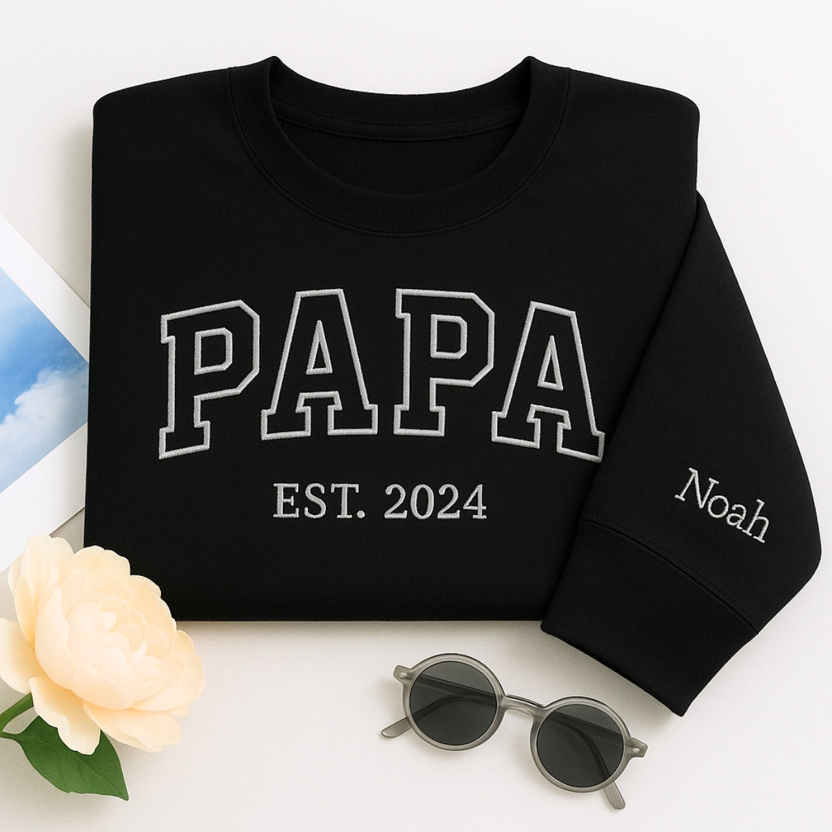 Varsity Papa Hoodie - Papa EST Embroidered - Perfect Grandpa Father's Day Gift