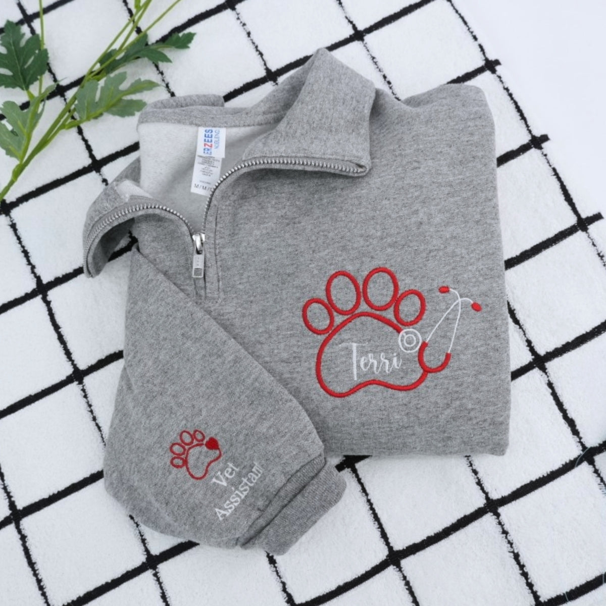 Vet Assistant Quarter Zip - Veterinary Embroidered Sweatshirts - Perfect Veterinarian Gift