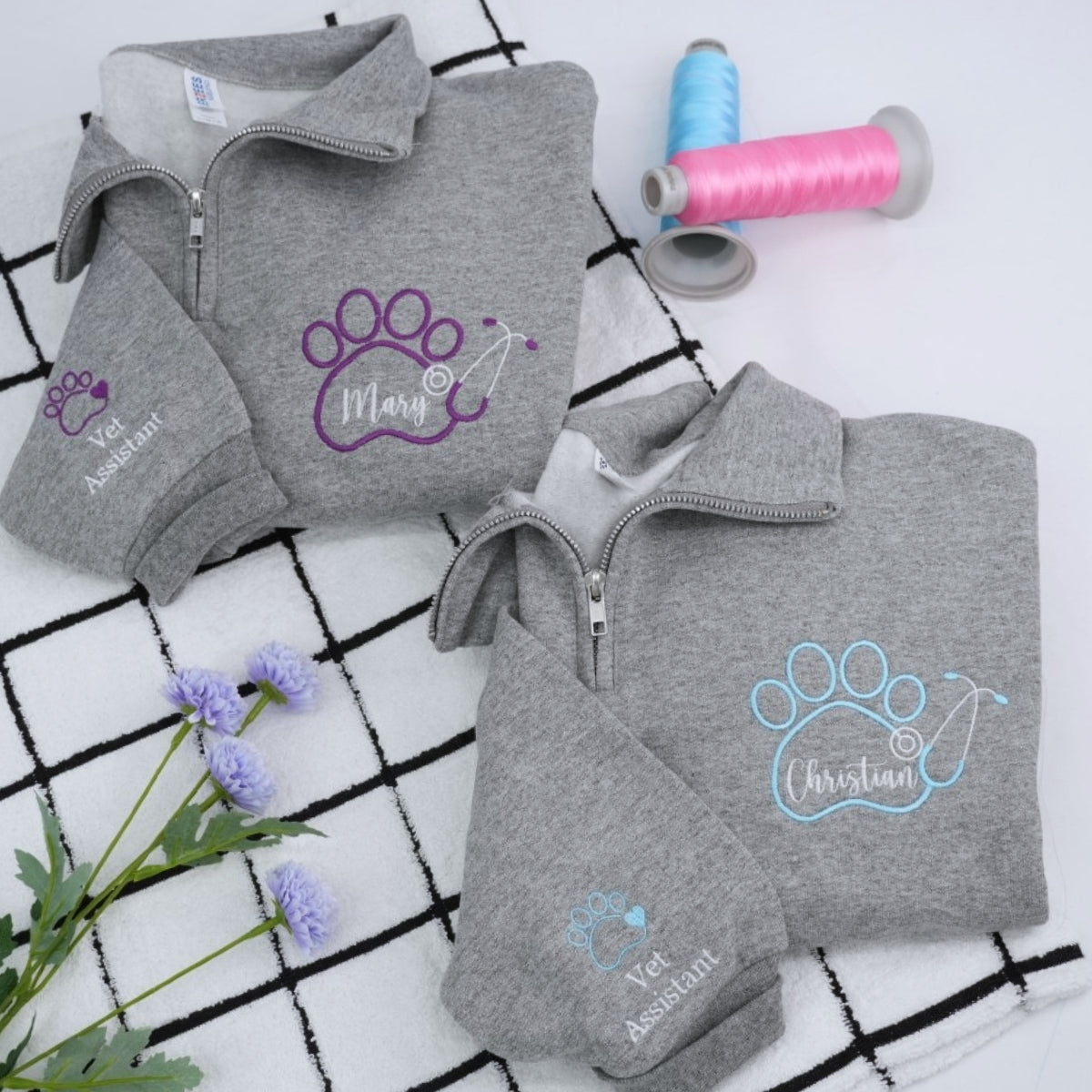 Vet Tech Quarter Zip - Veterinary Technician Embroidered Sweatshirts - Perfect Vet Tech Gift