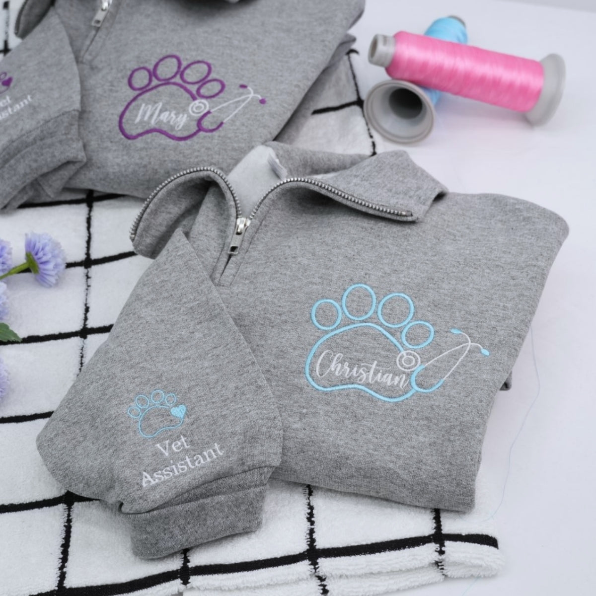 Vet Tech Quarter Zip - Veterinary Technician Embroidered Sweatshirts - Perfect Vet Tech Gift