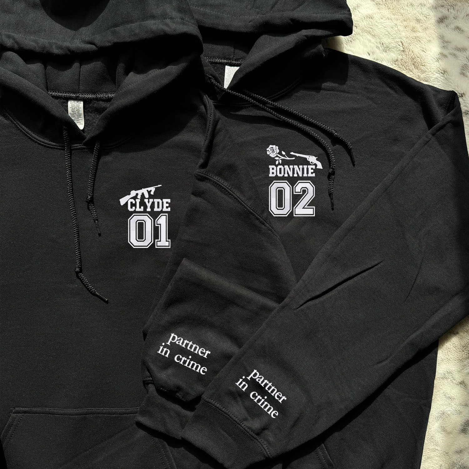 Sweats à capuche ou sweatshirts universitaires brodés Bonnie et Clyde