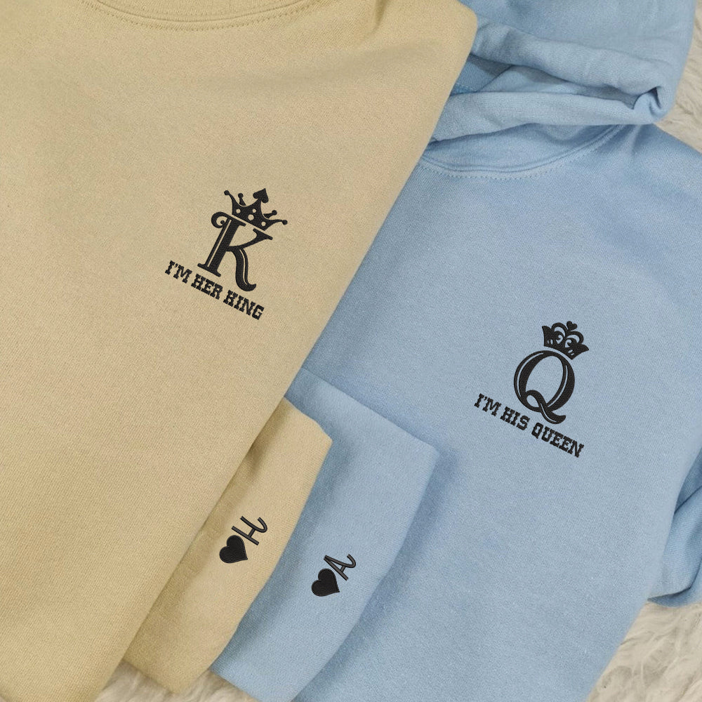 His King x Her King Custom Embroidered Matching Hoodies For Couples - Perfect for Cozy Couples Gifts