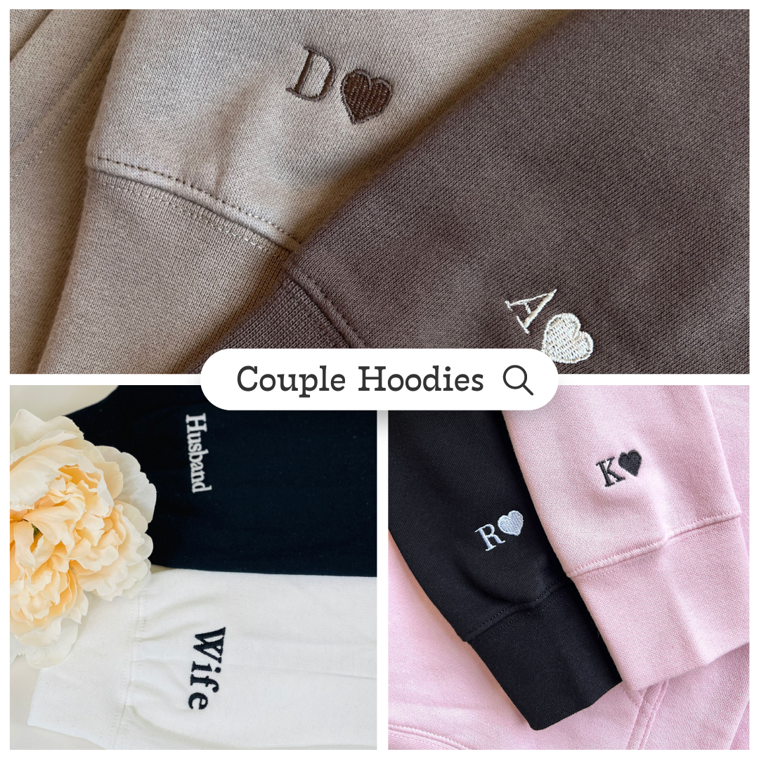 Cute Stars Cartoon Custom Roman Numeral Matching Embroidered Hoodies For Couples - Perfect for Cozy Couples Gifts