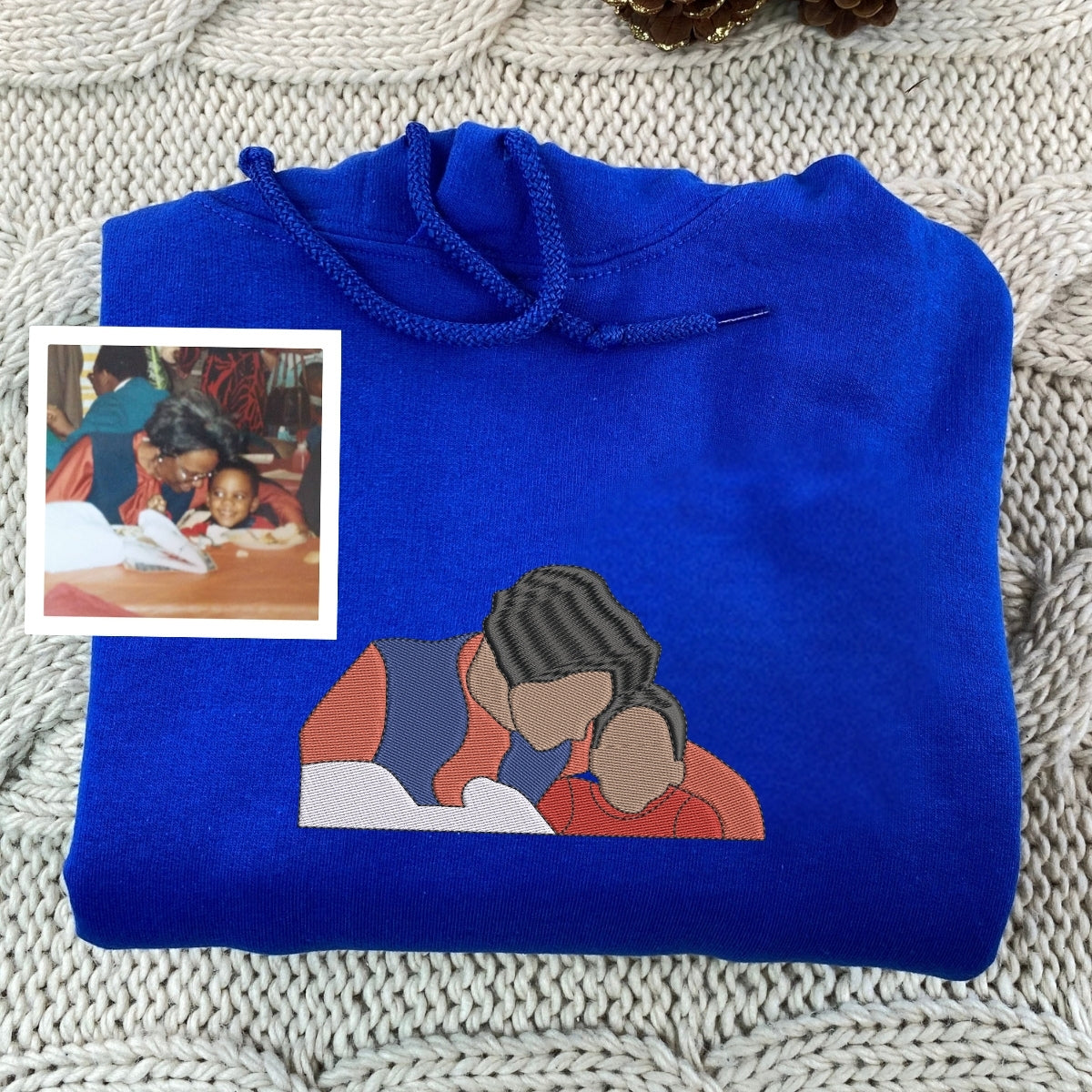 Personalized Grandma Hoodie - Custom Family Embroidered Sweatshirt - Grandmother Portrait Gift