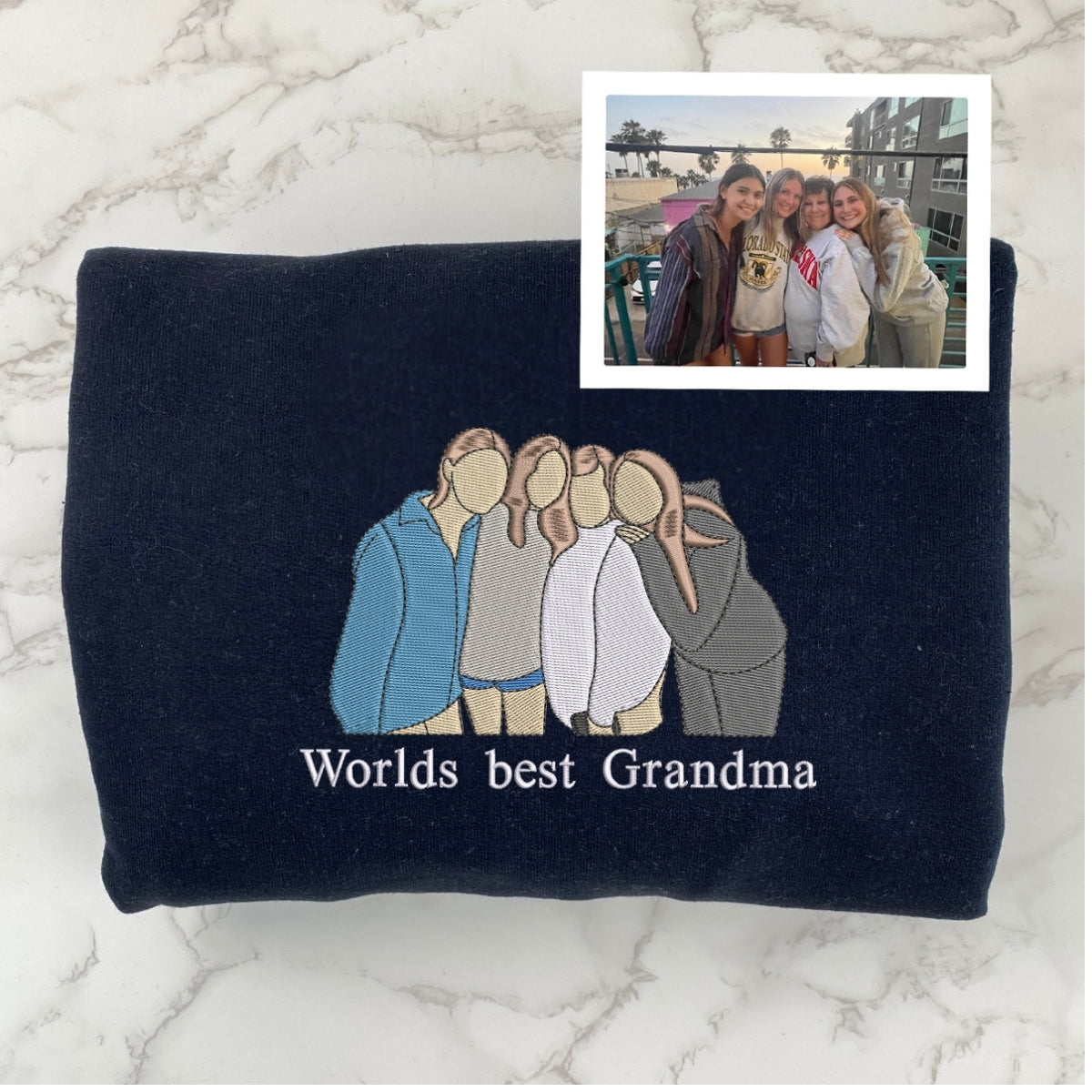 Personalized Grandma Hoodie - Custom Family Embroidered Sweatshirt - Grandmother Portrait Gift
