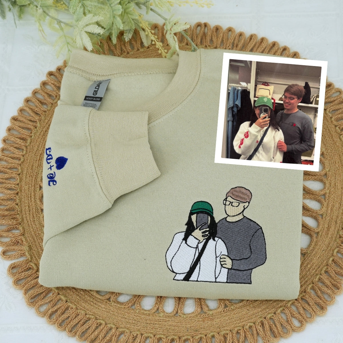Anniversary Couple Hoodies - Custom Photo Embroidered Matching Sweatshirts - Romantic Relationship Gift
