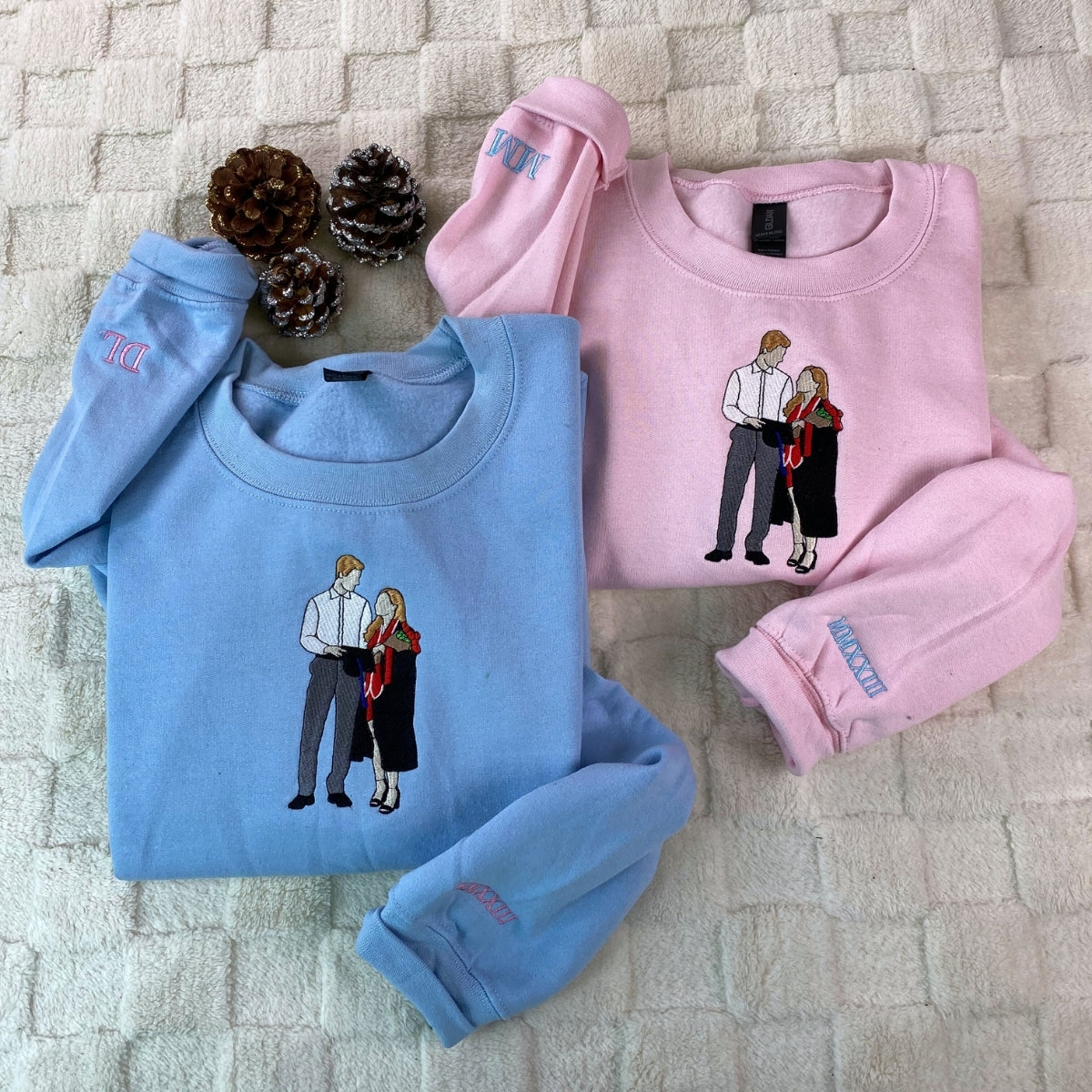 Anniversary Couple Hoodies - Custom Photo Embroidered Matching Sweatshirts - Romantic Relationship Gift