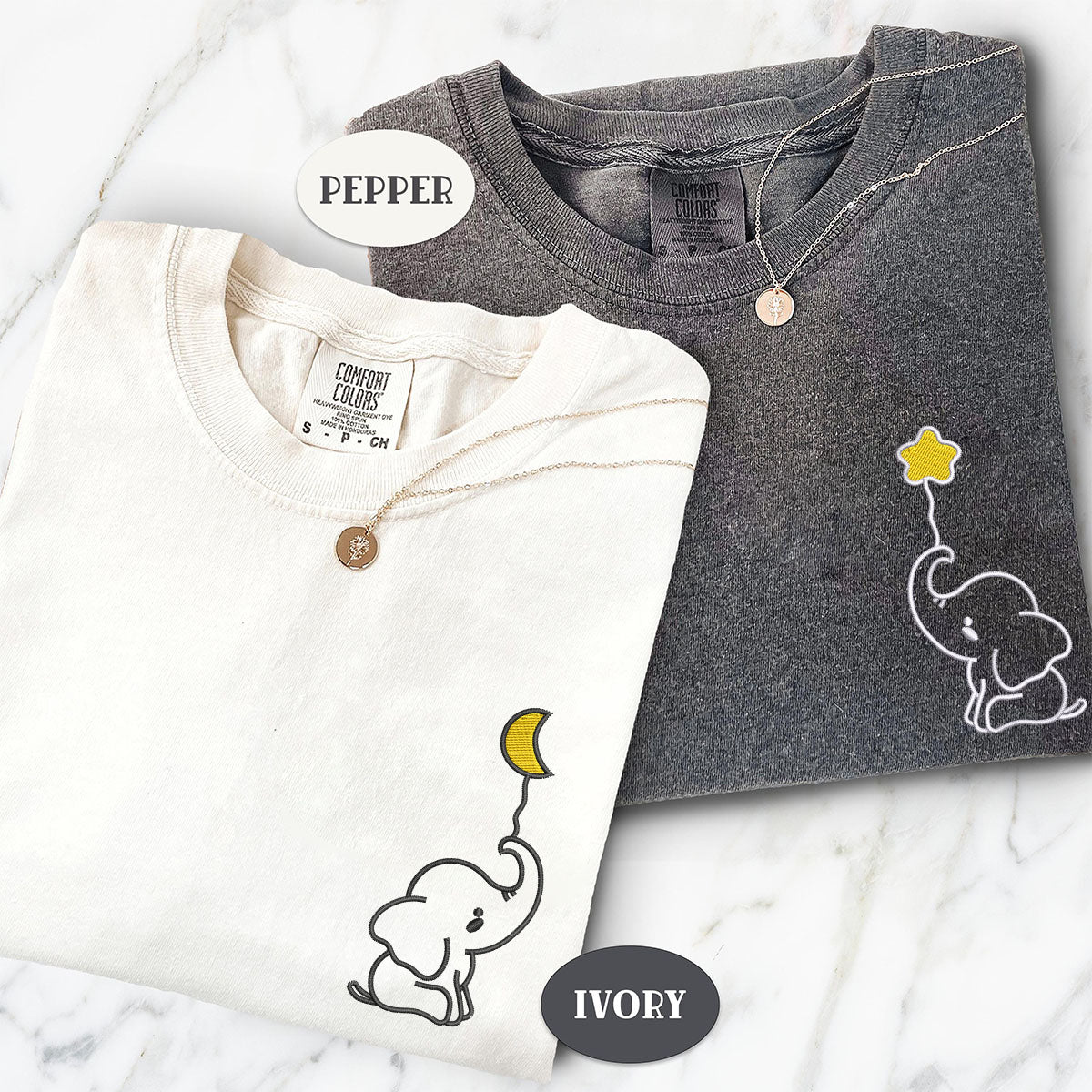 Custom Embroidered Baby Elephant Matching T-shirts for Couples