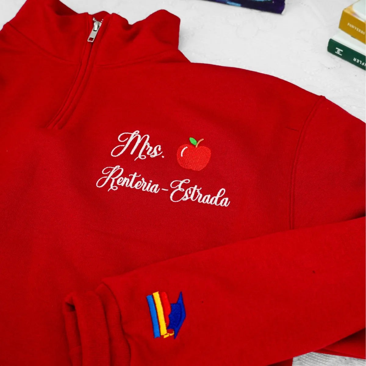 Back to School Teacher Sweatshirt - Custom Mrs Miss Name Embroidered Quarter Zip - Personalized Educator Gift