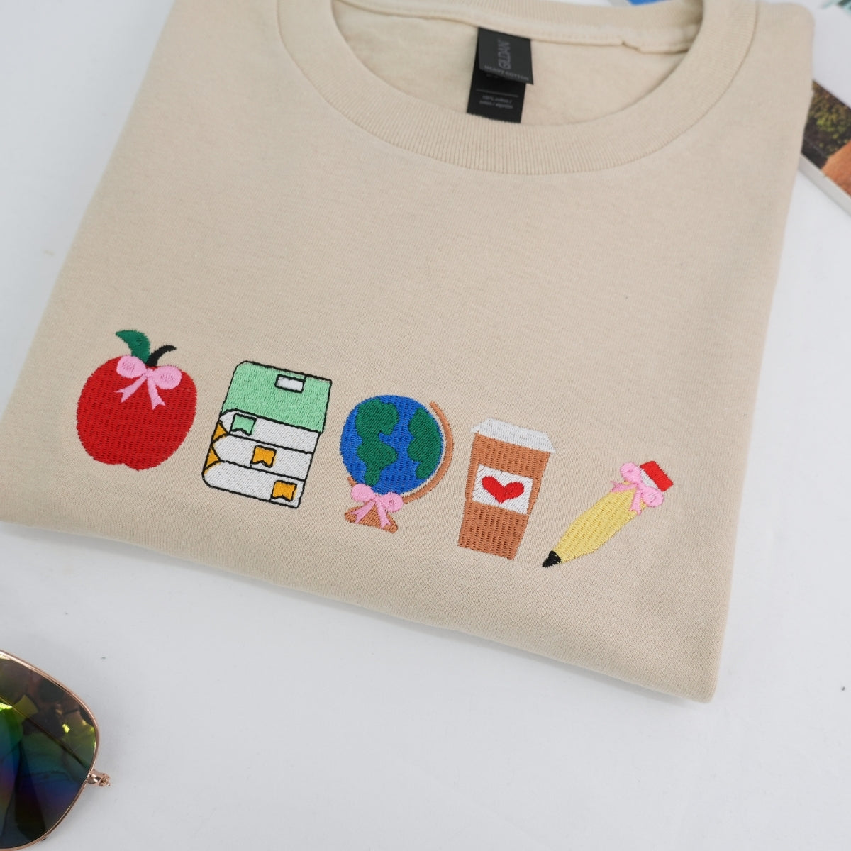 Back to School Teacher Sweatshirts - School Supplies Embroidered Apparel - Perfect Educator Gift