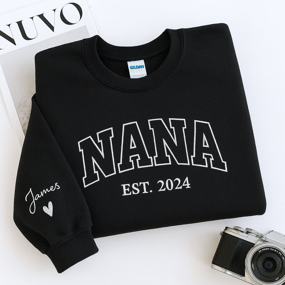 Birthday Nana Hoodie - Varsity Style Grandma Embroidered Gift - Custom Grandmother Sweatshirt