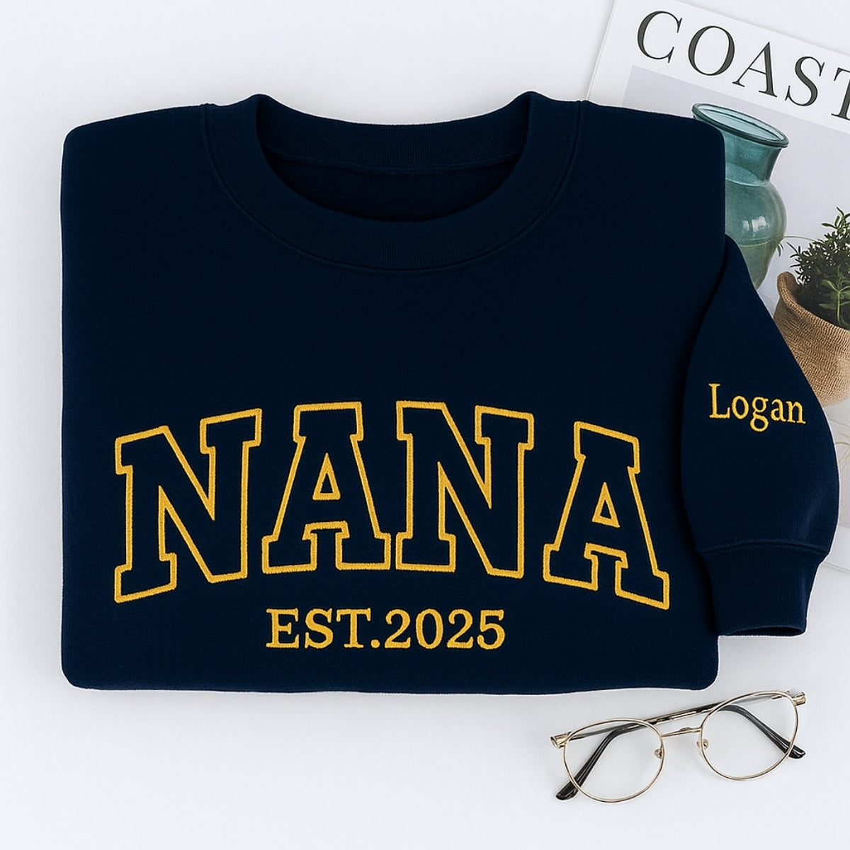 Birthday Nana Hoodie - Varsity Style Grandma Embroidered Gift - Custom Grandmother Sweatshirt