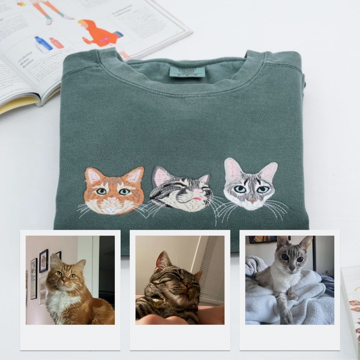 Cat Face Embroidered Sweatshirts - Multiple Cat Design Collection - Custom Cat Lover Hoodies - Perfect Cat Mom Dad Gift Collection