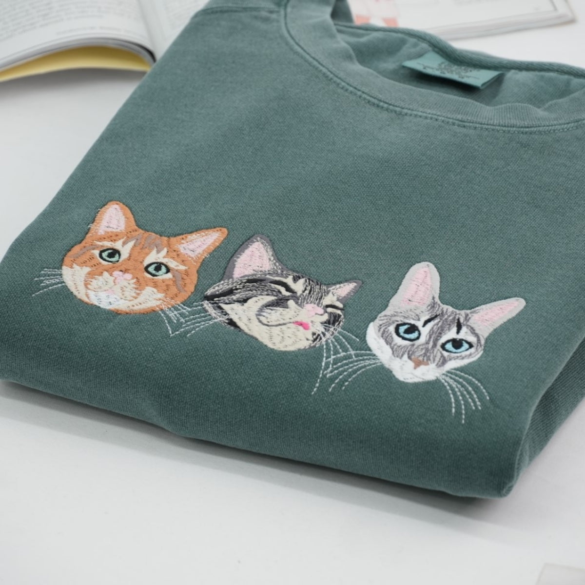 Cat Face Embroidered Sweatshirts - Multiple Cat Design Collection - Custom Cat Lover Hoodies - Perfect Cat Mom Dad Gift Collection