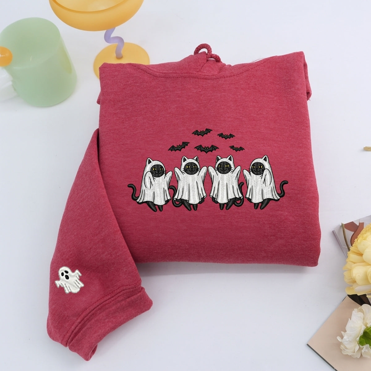 Sweats à capuche assortis brodés personnalisés avec ange et chat démon pour couples