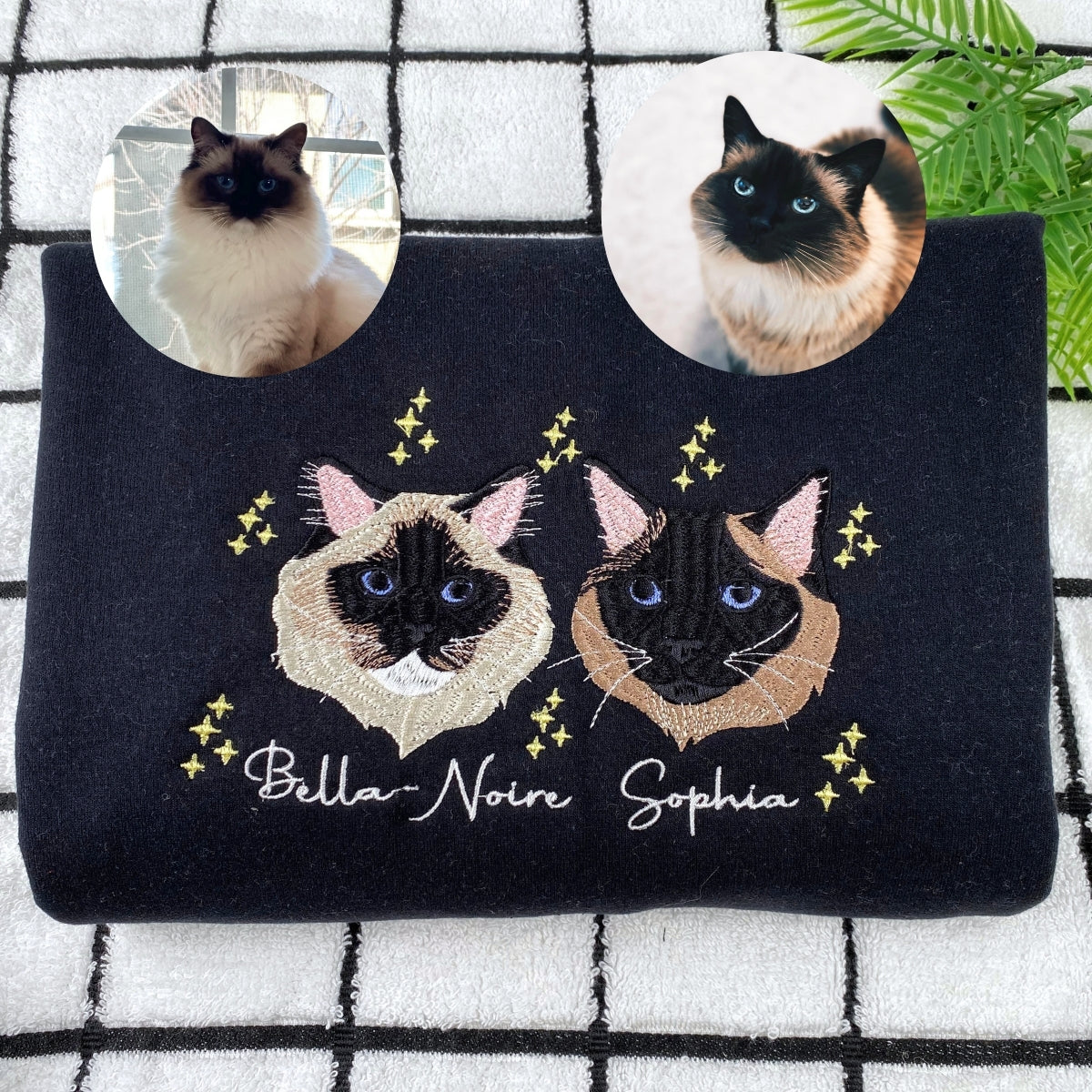 Cat Gift Hoodies Custom - Pet Portrait Embroidery Sweatshirts - Perfect Cat Lover Birthday Gift