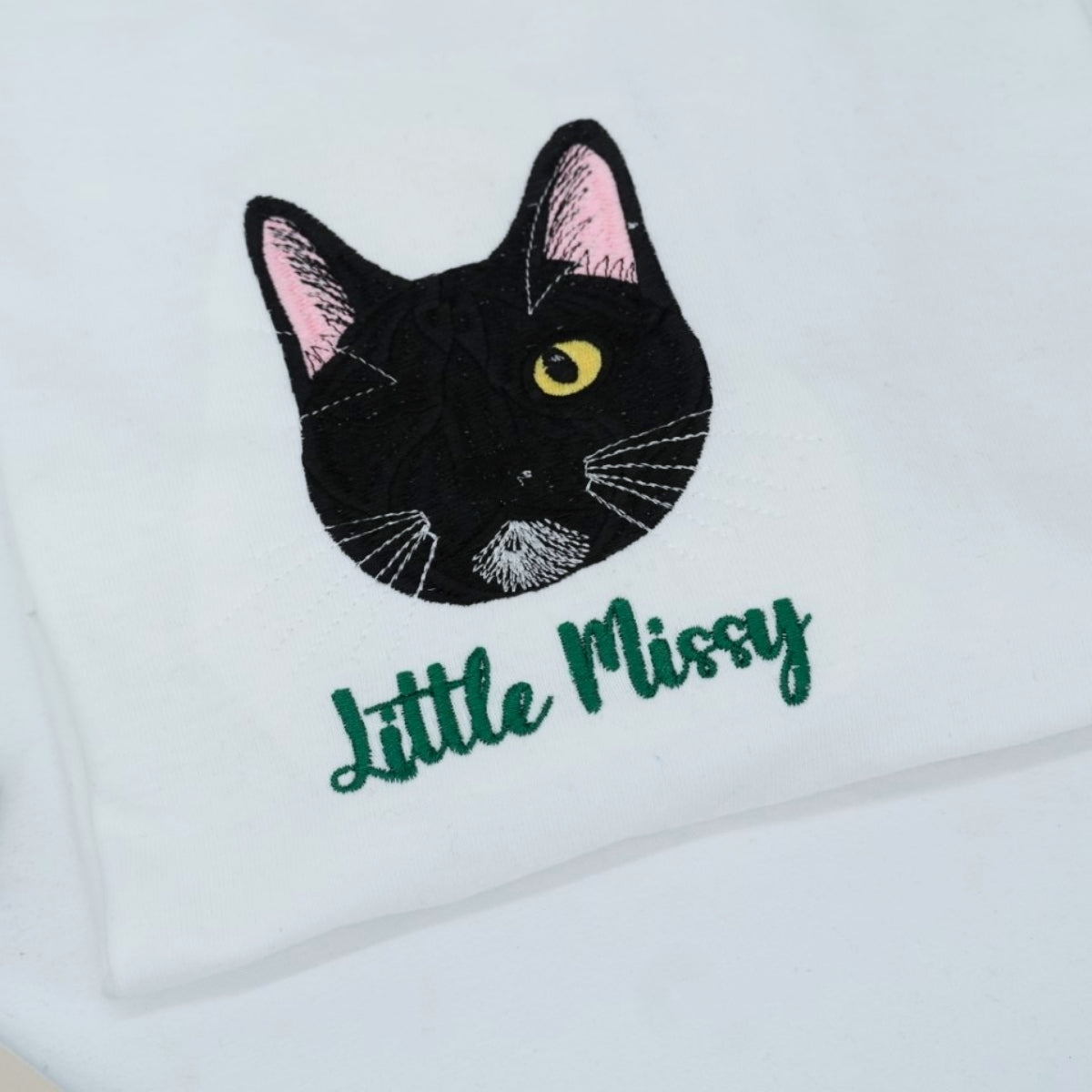 Cat Lover Custom T-Shirts - Little Missy Black Cat Embroidered - Cute Kitten Face Pet Parent Gift